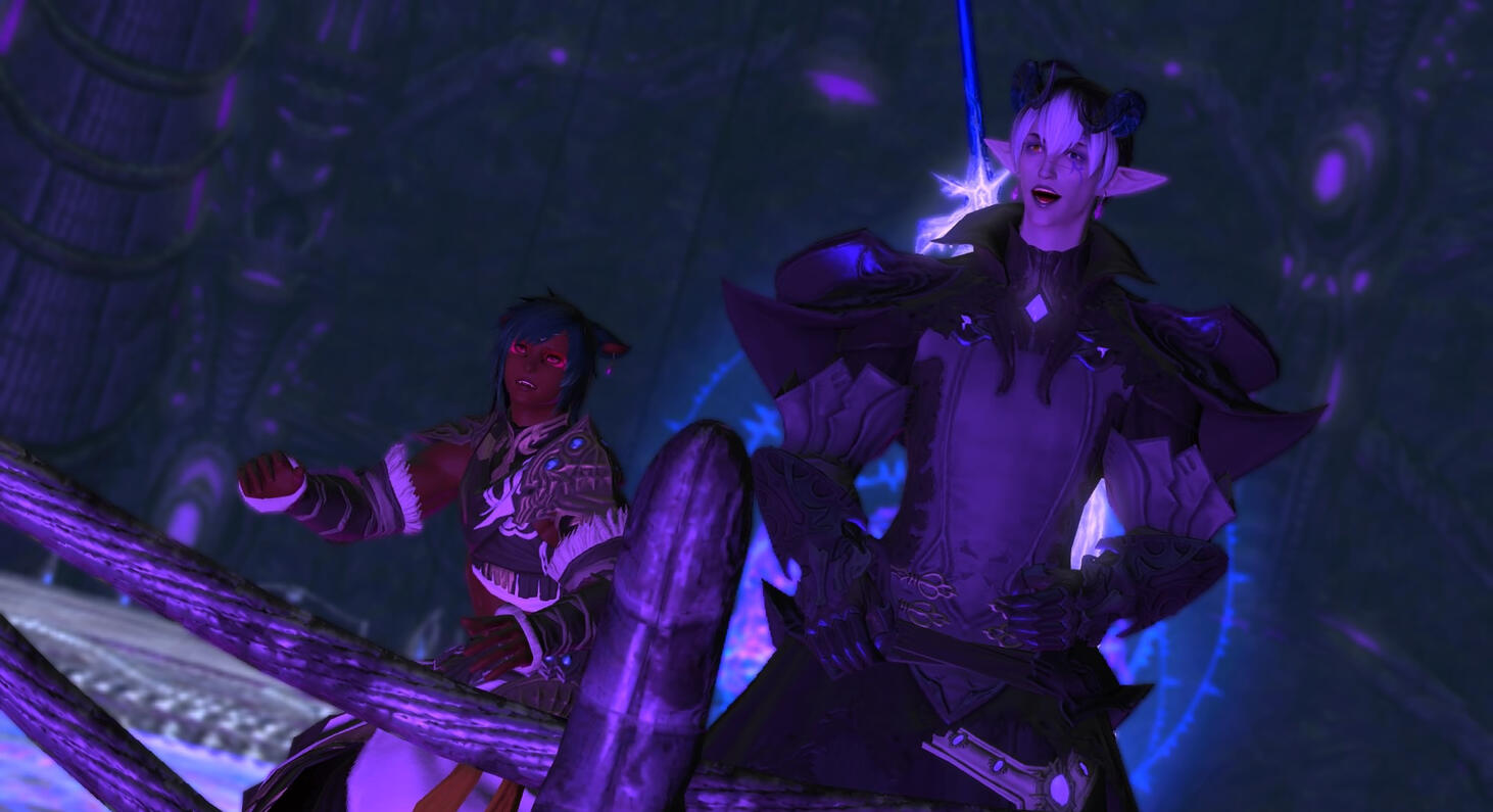 Morn' and his healer friend, Rakh'ir, in the Void Ark. They're having a great time-- or, Morn' is, at least.